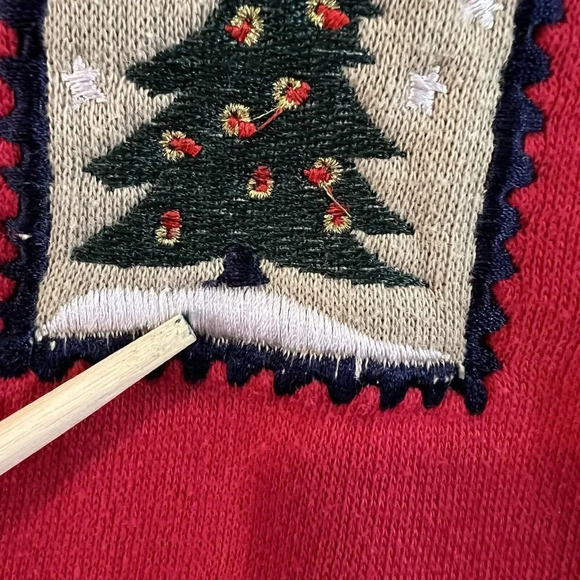 Bold Spirit 90s Christmas Sweater Size XL Embroidered Angel Santa Tree Metallic - Picture 5 of 6